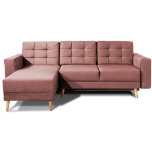 Hoekslaapbank HASGARD 3-zits roze 248×162 cm – met opbergruimte en houten poten