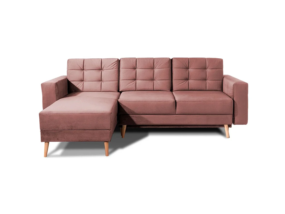 Hoekslaapbank HASGARD 3-zits roze 248x162 cm - met opbergruimte en houten poten