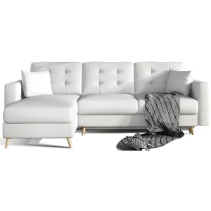 Hoekslaapbank HASGARD 3-zits wit 248×162 cm – met opbergruimte en houten poten Hoekslaapbank HASGARD 3-zits wit 248×162 cm – met opbergruimte en houten poten