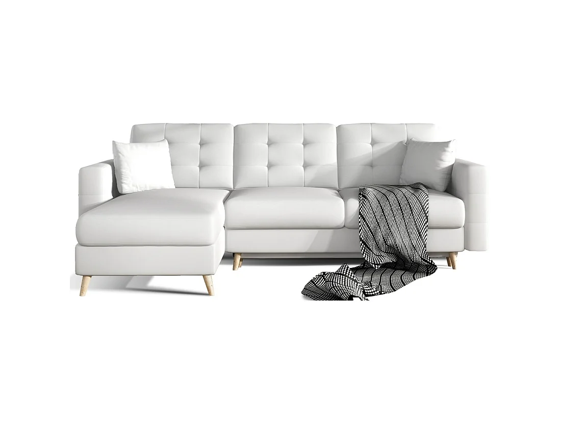 Hoekslaapbank HASGARD 3-zits wit 248x162 cm - met opbergruimte en houten poten