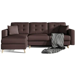 Hoekslaapbank HASGARD 3-zits bruin 248×162 cm – met opbergruimte en houten poten