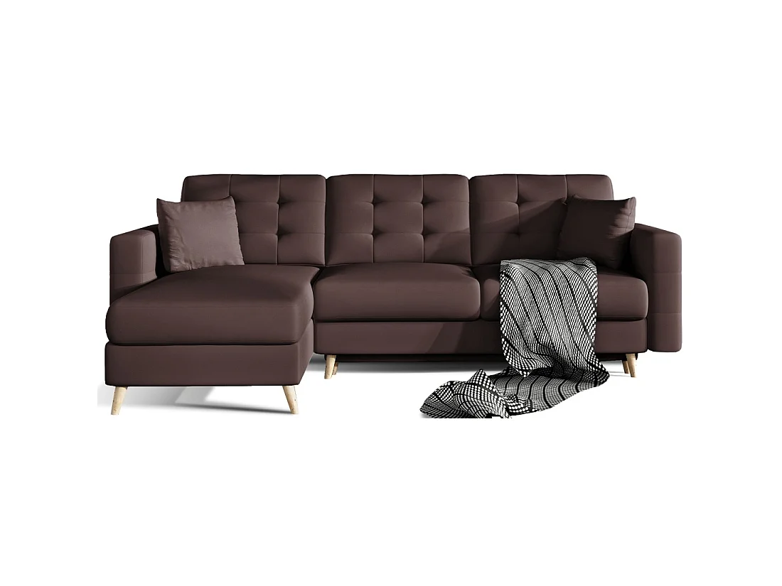 Hoekslaapbank HASGARD 3-zits bruin 248x162 cm - met opbergruimte en houten poten