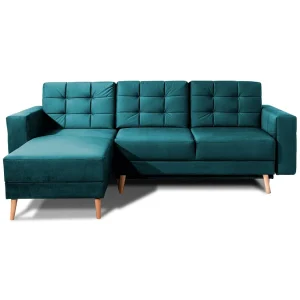Hoekslaapbank HASGARD 3-zits donkergroen 248×162 cm – met opbergruimte en houten poten