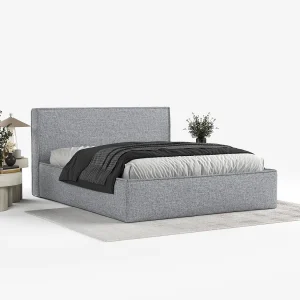 Gestoffeerd bed met hoofdbord – 120×200 cm – grijs – LOUNGE