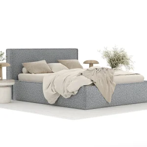Gestoffeerd bed met hoofdbord – 140×200 cm – grijs – LOUNGE Gestoffeerd bed met hoofdbord – 140×200 cm – grijs – LOUNGE