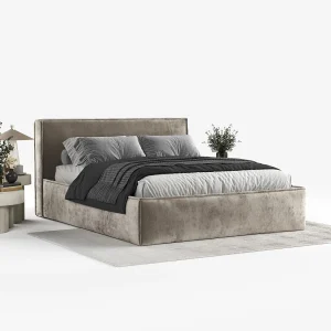 Gestoffeerd bed met hoofdbord – 200×200 cm – beige – LOUNGE