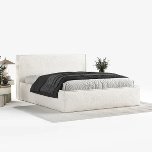 Gestoffeerd bed met hoofdbord – 160×200 cm – ivoorkleur – LOUNGE Gestoffeerd bed met hoofdbord – 160×200 cm – ivoorkleur – LOUNGE