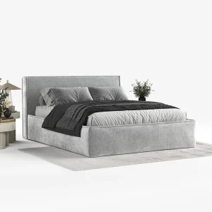 Gestoffeerd bed met hoofdbord – 160×200 cm – lichtgrijs – LOUNGE Gestoffeerd bed met hoofdbord – 160×200 cm – lichtgrijs – LOUNGE