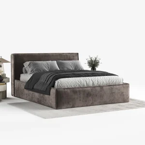 Gestoffeerd bed met hoofdbord – 140×200 cm – bruin – LOUNGE