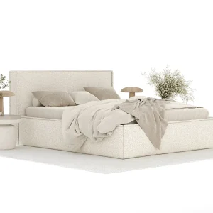 Gestoffeerd bed met hoofdbord – 160×200 cm – creme – LOUNGE Gestoffeerd bed met hoofdbord – 160×200 cm – creme – LOUNGE
