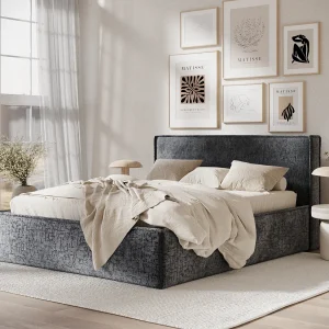 Gestoffeerd bed met hoofdbord – 120×200 cm – grafiet – LOUNGE