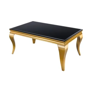 Salontafel VELENA 100 cm zwart opaalglas – Gebogen gouden poten Salontafel VELENA 100 cm zwart opaalglas – Gebogen gouden poten