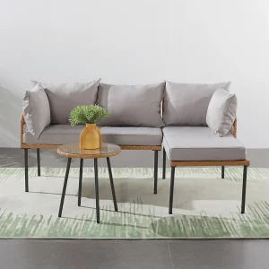 Hoek loungeset van 3 plaatsen in rotan-effect Lecce met beige kussens Hoek loungeset van 3 plaatsen in rotan-effect Lecce met beige kussens