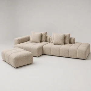 Hoekbank Links PARIS Sable Nomade + Pouf