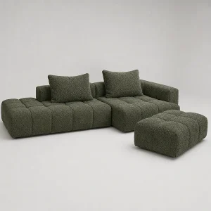 Hoekbank Rechts PARIS Vert Cèdre + Pouf Hoekbank Rechts PARIS Vert Cèdre + Pouf
