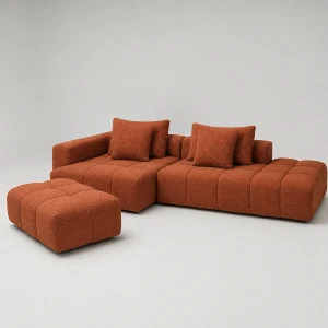 Hoekbank Links PARIS Terracotta + Pouf
