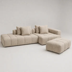 Hoekbank Rechts PARIS Sable Nomade + Pouf Hoekbank Rechts PARIS Sable Nomade + Pouf