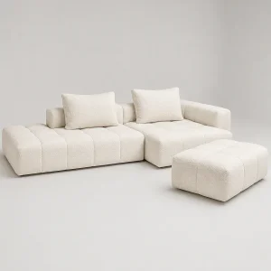 Hoekbank Rechts PARIS Ecru Mousse + Pouf Hoekbank Rechts PARIS Ecru Mousse + Pouf
