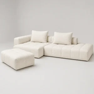 Hoekbank Links PARIS Écru Mousse + Pouf
