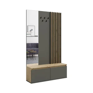 Ingangmeubel met kapstok en spiegel 120 cm – licht eiken en antracietgrijs – Collectie NEMO Ingangmeubel met kapstok en spiegel 120 cm – licht eiken en antracietgrijs – Collectie NEMO