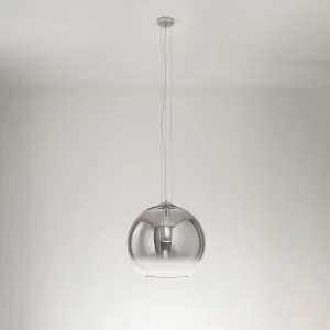 Hanglamp 10S48526 serie, geblazen glazen kap, transparant rookkleurig en gepolijst chroom, E27 fitting, diameter 45 cm, hoogte 191 cm – Perenz Hanglamp 10S48526 serie, geblazen glazen kap, transparant rookkleurig en gepolijst chroom, E27 fitting, diameter 45 cm, hoogte 191 cm – Perenz