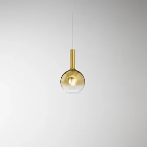 Hanglamp van goudkleurig, spiegelend borosilicaatglas met kap, E27 fitting, modern design, verstelbare kabel, diameter 20 cm, IP20 – Perenz