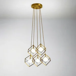 Hanglamp van matgoudkleurig metaal met witte glazen bolvormige diffuser, diameter 55 cm, 5xG9 max 28W, moderne en elegante stijl – Perenz Hanglamp van matgoudkleurig metaal met witte glazen bolvormige diffuser, diameter 55 cm, 5xG9 max 28W, moderne en elegante stijl – Perenz