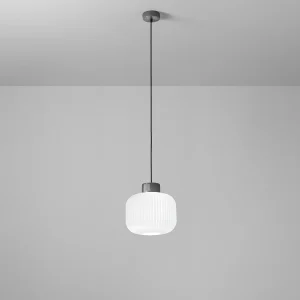 Hanglamp van keramiek en geblazen glas, wit geplooid ontwerp, E27 fitting, in hoogte verstelbaar, diameter 25 cm, klasse I, IP20 – Perenz