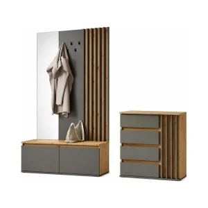 Set halmeubels met kapstok en spiegel + dressoir – Collectie NEMO Set halmeubels met kapstok en spiegel + dressoir – Collectie NEMO