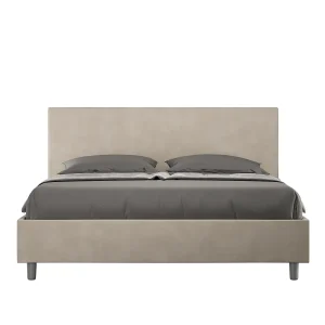 Adele bed met gewatteerde bodem 140×200 in zandkleurige microvezel