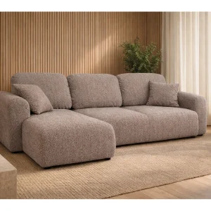 Hoekbank met slaapfunctie en opbergruimte, L-vormige bank Bingo L, chenillestof Artico, Beige, Links