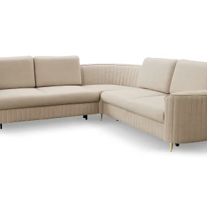 Hoekbank LAREN – Moderne slaapbank, opbergruimte, kunststof poten, linkerzijde, BEIGE, 251x251x85 cm