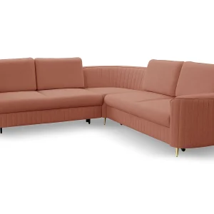 Hoekbank LAREN – Moderne slaapbank, opbergruimte, kunststof poten, linkerzijde, POEDERROZE, 251x251x85 cm