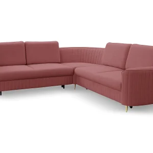 Hoekbank LAREN – Moderne slaapbank, opbergruimte, kunststof poten, linkerzijde, BURGUND, 251x251x85 cm