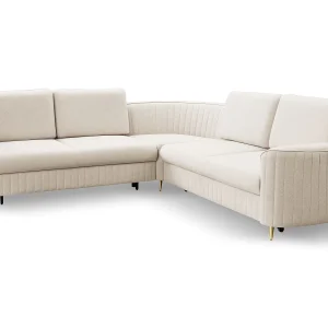 Hoekbank LAREN – Moderne slaapbank, opbergruimte, kunststof poten, linkerzijde, CREMAL, 251x251x85 cm