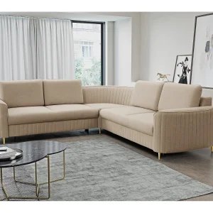 Hoekbank LAREN – Moderne slaapbank, opbergruimte, kunststof poten, rechterzijde, BEIGE, 251x251x85 cm