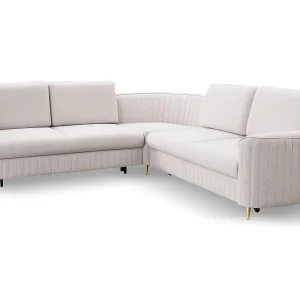 Hoekbank LAREN – Moderne slaapbank, opbergruimte, kunststof poten, linkerzijde, ECRU, 251x251x85 cm