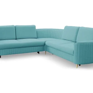 Hoekbank LAREN – Moderne slaapbank, opbergruimte, kunststof poten, linkerzijde, TURQUOISE, 251x251x85 cm