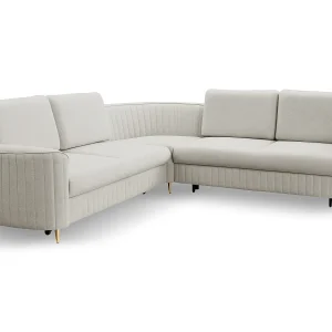 Hoekbank LAREN – Moderne slaapbank, opbergruimte, kunststof poten, linkerzijde, LICHT ASHLEY, 251x251x85 cm