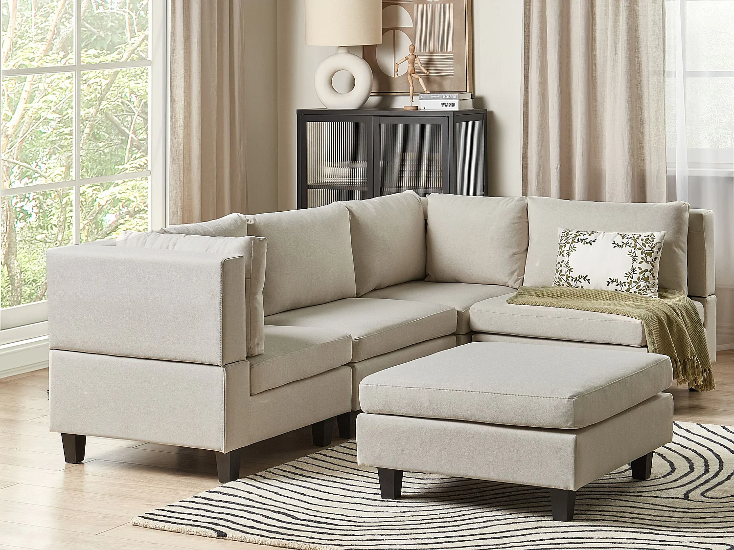 Modulaire hoekbank UNSTAD Stof Lichtbeige Met ottomaan 4-zitter Linkerzijde