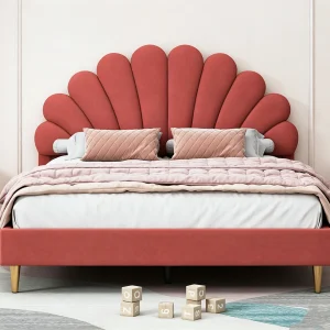 Gestoffeerd bed 140x200cm – bed met lattenbodem – fluweel – tweepersoonsbed met bloemvormig hoofdeinde – bordeauxrood Gestoffeerd bed 140x200cm – bed met lattenbodem – fluweel – tweepersoonsbed met bloemvormig hoofdeinde – bordeauxrood