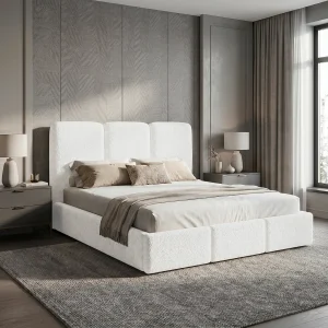 Gestoffeerd bed 120×200 Elora bouclé – bed met opbergruimte en lattenbodem, modern opbergbed, slaapkamerbed, trendy bouclé stof – Wit Gestoffeerd bed 120×200 Elora bouclé – bed met opbergruimte en lattenbodem, modern opbergbed, slaapkamerbed, trendy bouclé stof – Wit