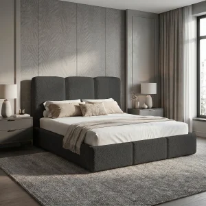 Gestoffeerd bed 120×200 Elora bouclé – bed met opbergruimte en lattenbodem, modern opbergbed, slaapkamerbed, trendy bouclé stof – Grijs Gestoffeerd bed 120×200 Elora bouclé – bed met opbergruimte en lattenbodem, modern opbergbed, slaapkamerbed, trendy bouclé stof – Grijs