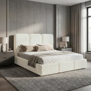 Gestoffeerd bed 120×200 Elora bouclé – bed met opbergruimte en lattenbodem, modern opbergbed, slaapkamerbed, trendy bouclé stof – Crème Gestoffeerd bed 120×200 Elora bouclé – bed met opbergruimte en lattenbodem, modern opbergbed, slaapkamerbed, trendy bouclé stof – Crème