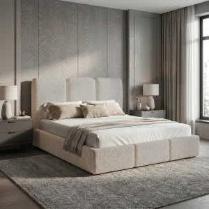 Gestoffeerd bed 120×200 Elora bouclé – bed met opbergruimte en lattenbodem, modern opbergbed, slaapkamerbed, trendy bouclé stof – Beige Gestoffeerd bed 120×200 Elora bouclé – bed met opbergruimte en lattenbodem, modern opbergbed, slaapkamerbed, trendy bouclé stof – Beige