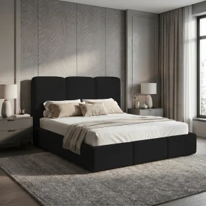 Gestoffeerd bed 120×200 Elora bouclé – bed met opbergruimte en lattenbodem, modern opbergbed, slaapkamerbed, trendy bouclé stof – Zwart Gestoffeerd bed 120×200 Elora bouclé – bed met opbergruimte en lattenbodem, modern opbergbed, slaapkamerbed, trendy bouclé stof – Zwart