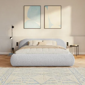 Gestoffeerd bed 140×200 – bouclé – Lichtgrijs – SHELS LOW Gestoffeerd bed 140×200 – bouclé – Lichtgrijs – SHELS LOW