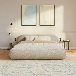 Gestoffeerd bed 160×200 – bouclé – Lichtbeige – SHELS LOW