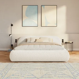 Gestoffeerd bed 140×200 met opbergruimte – bouclé – Crème – SHELS LOW Gestoffeerd bed 140×200 met opbergruimte – bouclé – Crème – SHELS LOW