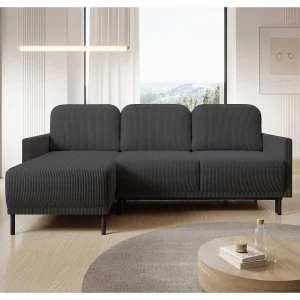 Hoekbank met slaapfunctie & opbergruimte – Corduroy – Universeel – Blauwgrijs – HAMIEL Hoekbank met slaapfunctie & opbergruimte – Corduroy – Universeel – Blauwgrijs – HAMIEL